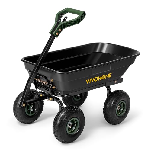 VIVOHOME 4 Cu.Ft 660lbs Wheelbarrow Garden Cart Dump Wagon with 2-in-1 Convertible Handle Attach to ATV or Tractor