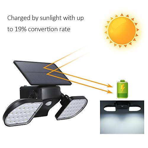 Leeofty 56led Solar Powered Lights com Cabeças Duplas Ajustáveis 360 Graus Rotativo PIR Sensor de Mo