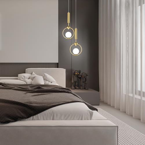ADCTHOME Modern Globe Glass Pendant Light fixtures 2-Light, Simplicity Gold Pendant Lighting, Mid Century Chandelier for Kitchen Island Dining Room Bedroom Entryway Hallway by ADCTHOME - Image 5