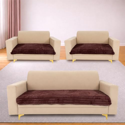 Image of Homerz Premium Rabbit Fur Sofa Cover with Anti-Skid Backing, Soft Plush Fabric Sofa Protector for Living Room Furniture (Pink, 7 (3+2+2) Seater, Only Seat Cover)