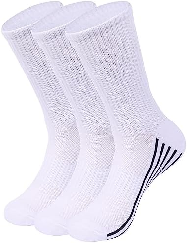 SPST Running Socks, Womens Soft Eco-Friendly Bamboo Crew Odor Resistant Mesh Ventilation Sweat Wicking Athletic Hiking Cycling Soccer Arch Compression Support Light Long Socks, 3 Pair White M