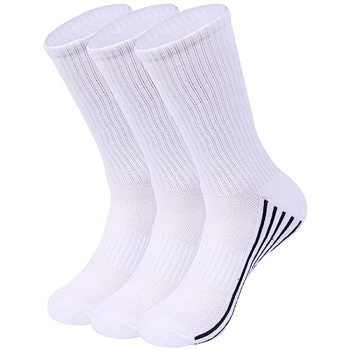 Spst Running Socks, Womens Soft Eco-Friendly Bamboo Crew Odor Resistant Mesh Ventilation Sweat Wicking Athletic Hiking Cycling Soccer Arch Compression Support Light Long Socks, 3 Pair White M #TOP2