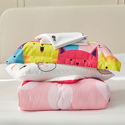 Wajade Kids Cute Cats Comforter Set Bed In A Bag Full Size 7 Piece Colorful Cartoon Pet Cats Bedding Set For Boys Girls (1 Comforter, 1 Flat Sheet, 1 Fitted Sheet, 2 Pillowcase And 2 Pillow Sham) #TOP6