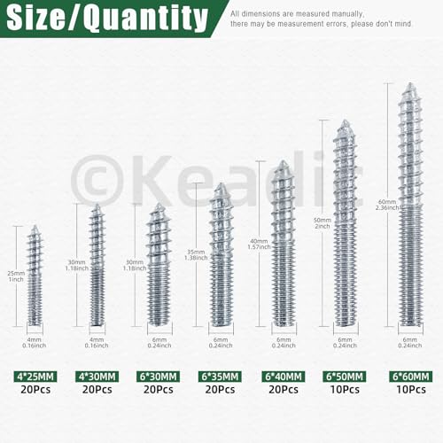 Image of Keadic 120Pcs Hanger Bolts, Silver Zinc Plated Hangers Bolt, M4 M6 Single Headed Bolts Self-Tapping Screw Hanger Bolts Wood Dowel Screw for Furniture