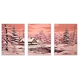  SHYAMIC Rose Lot de 3 posters Art Décoration Murale Toile, Scène de neige d’une petite ville Tableau Famille Salon Art Mural Décoration Murale - 50x70cmx3 Sans cadre
