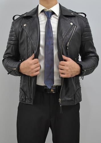 Image of Mens Lamb Leather Necktie - Skinny Solid Casual Business Wear Narrow Leather Slim Tie- Neckties for Party Wedding Gift