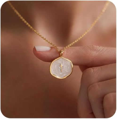 Quietsun Valentines Day Gifts for Her Gold Cross Necklaces Teen Girl Teenage Women 10 12 Year Old Birthday Daughter Easter Basket Stuffer Christian Baptism Faith Confirmation Gift Christmas Stocking