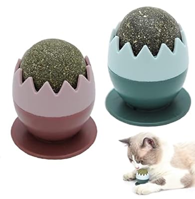 2 Pcs Catnip Balls Toy Rotatable Cat Edible Ball Cat Teeth Cleaning Interactive Toy for Indoor Cats Playing Chewing