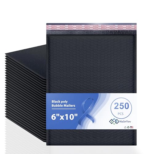 Black Small Poly Bubble Mailers 6x10 inch #0 | Self Seal Padded Envelopes | Cushioned Bubble Mailer | Usable Size 6x9 | WaterProof | Lightweight mailing Shipping Bags | 250 Pack Bulk | Made in USA