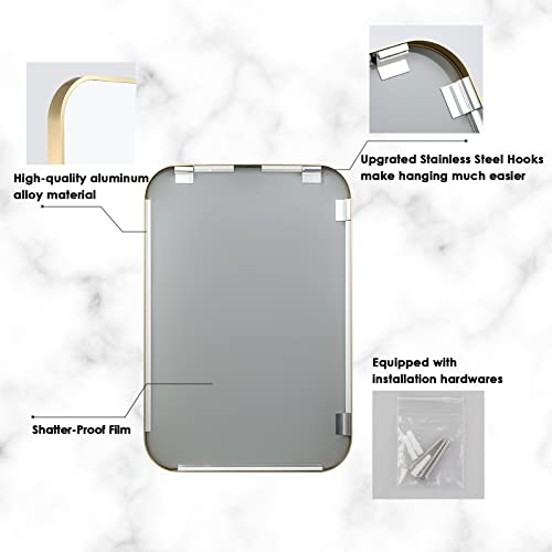Jenbely 24X36 Inch Gold Bathroom Mirror, Brushed Brass Gold Metal Framed Rectangular Mirror With Rounded Corner, Wall Mounted Vanity Mirror For Bedroom Or Living Room, Horizontal/Vertical #TOP5