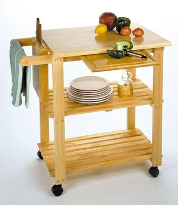 Kitchen Cart with Cutting Board Knife Block and Shelves- Beech