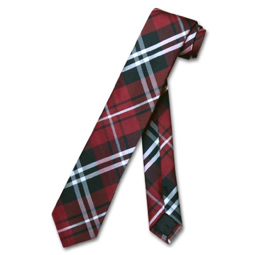 Vesuvio Napoli Narrow NeckTie Skinny Black Burgundy White PLAID Men's 2.5