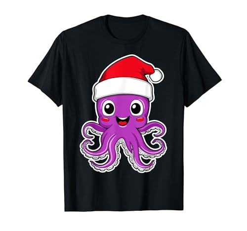 Octopus Lover Christmas Octopus Wearing Santa Hat Xmas Camiseta