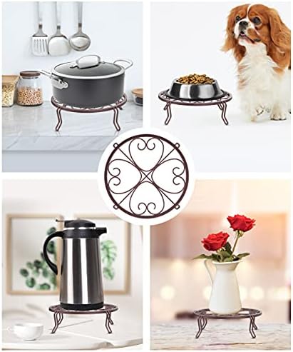 Lewondr Metal Plant Stands, 3 Pack Potted Flower Pot Stands for Garden Container, 9 Inch Heavy Duty Iron Plant Holders for Indoor Outdoor Garden Heart Shape Stands for Planter, Black+Brown+White
