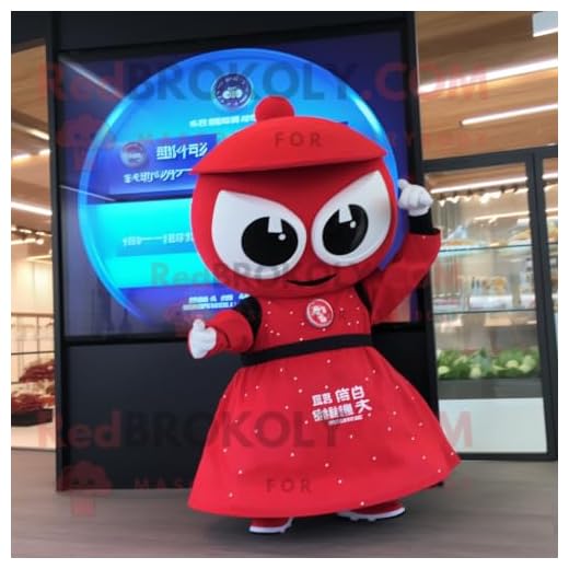 REDBROKOLY Disfraz de mascota de Sushi rojo vestido con una minifalda y relojes digitales