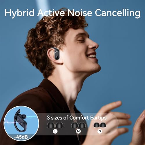 Image of occiam Active Noise Cancelling Wireless Earbuds Bluetooth Headphones Ear Buds 96Hrs Playback Clear Call Waterproof Earphones with Ear Hook Microphones for Sport Running Black