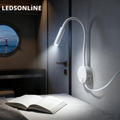 Image of 2-Pack Wall Mount Reading Lamp, 6000K Pure White 25 Focused, Ideal for 3D Print Machine Crafting Workshop Studio Marine Crew Berth Bunk Bed, Fixed Install (White)