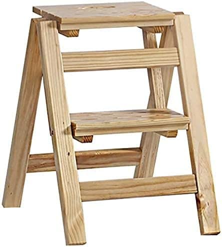Escabeau en bois maison 2 marches : chaise échelle multifonction pour intérieur