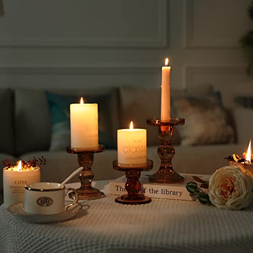 Gmwd 3 Pcs Glass Candle Holder Set Clear, Amber Candlesticks Holders Pillar Taper Candles Tealight Stand For Wedding Centerpieces Home Decorations Dining Table #TOP5