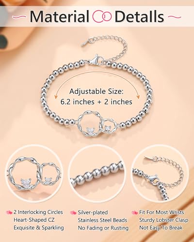 Image of Eryuor Silver Interlocking Circles Bracelet for Sister Mother Daughter, Birthday Christmas Valentines Day Gifts for Women