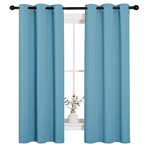 Image of NICETOWN Thermal Insulated Curtains Blackout Draperies, Window Treatment Solid Grommet Room Darkening Drape Panels for Bedroom (Teal Blue, Set of 2 Panels, 34 by 63 inches Long)