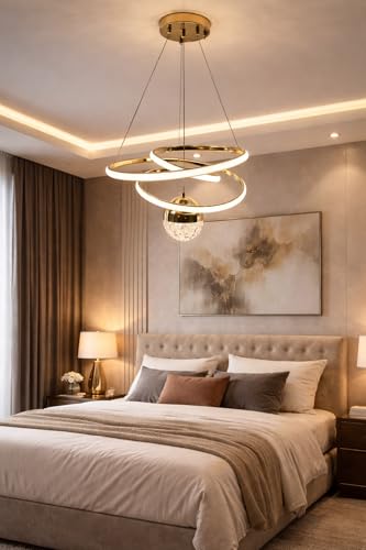 Image of Premium Infinity Loop LED Stylish Gold Finish with 3 Different Color Mode (Warm White, Cool White, Neutral White) Chandelier with Height Adjustable Hanging