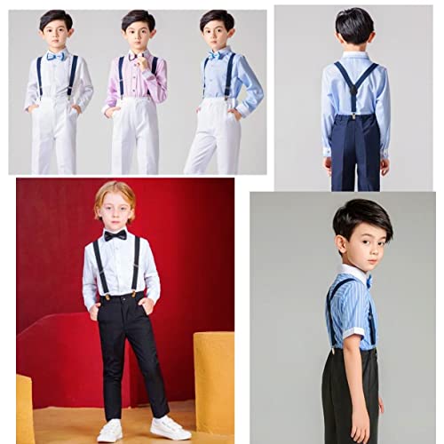 JZK 2x Black and navy blue kids boys adjustable suspenders braces for kids 2-6 years old of height 90-130cm, 3 clips elastic suspenders for kids, children suspenders for boys4