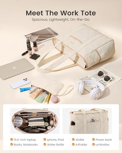 LOVEVOOK Puffer Tote Bag for Women with Cup Holder,Large 15.6in Laptop Work Tote Bag with Zip for Daily,Travel, light Quilted Nurse Teacher Shoulder Bag,2pcs - Image 5