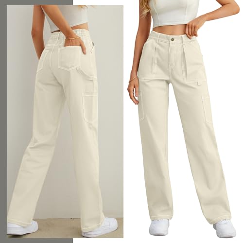 Cargo Pants Women High Waisted Wide Leg Casual Pants Baggy Stretchy Trousers Y2K Streetwear with 6 Pockets4