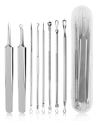 lulir Kit de Eliminación de Puntos Negros, Herramientas de Acero Inoxidable con Exprimidor de Comedones y Pinzas para el Acné, Incluye Estuche Portátil (8 piezas)