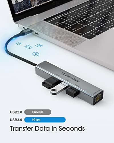 Elexlinco USB C Hub, Slim Type C to 4 Port USB 3.0 Adapter with a 1000Mbps Rj45 Ethernet Port and 3 USB 3.0 Ports, High Speed USB Splitter Compatible with MacBook Pro/Air, iPad Pro, Dell, XPS and More