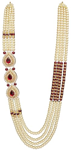 Men's Pearl Base Metal And Dulha Moti Mala Haar Necklace