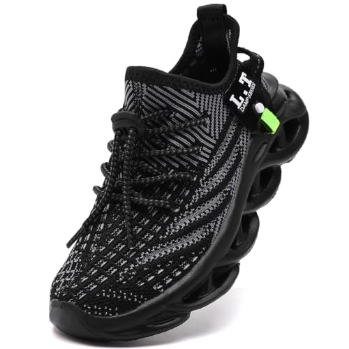 CDLHHM Kids Running Shoes Boys Girls Walking Tennis Sneakers Non Slip Breathable Lightweight Flexible Comfortable Fashion for Toddler, Little Kid, Big Kid Black Size 1.5