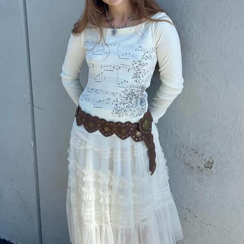 Grunge Off Shoulder Tops Women Long Sleeve Fitted 2000s Goth Emo Music Shirt Teen Girls Vintage Y2k Graphic Tee4