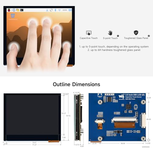 Image of KLAYERS 3.5 Inch DSI Capacitive Touch Screen,640x480 IPS with 5-Point Touch,Compatible with Raspberry PI 5 /4B /Zero and All Series Boards