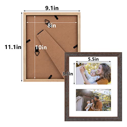 Golden State Art, 8X10 Distressed Gray Brown Collage Picture Frame - White Mat For (2) 4X6 Pictures - Wood Molding - Easel Stand For Tabletop - D-Rings For Wall Display #TOP6