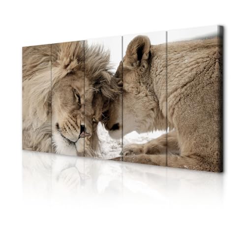 Déco Salon Nature avec ce grand tableau de lions en couple pour appartement chaleureux