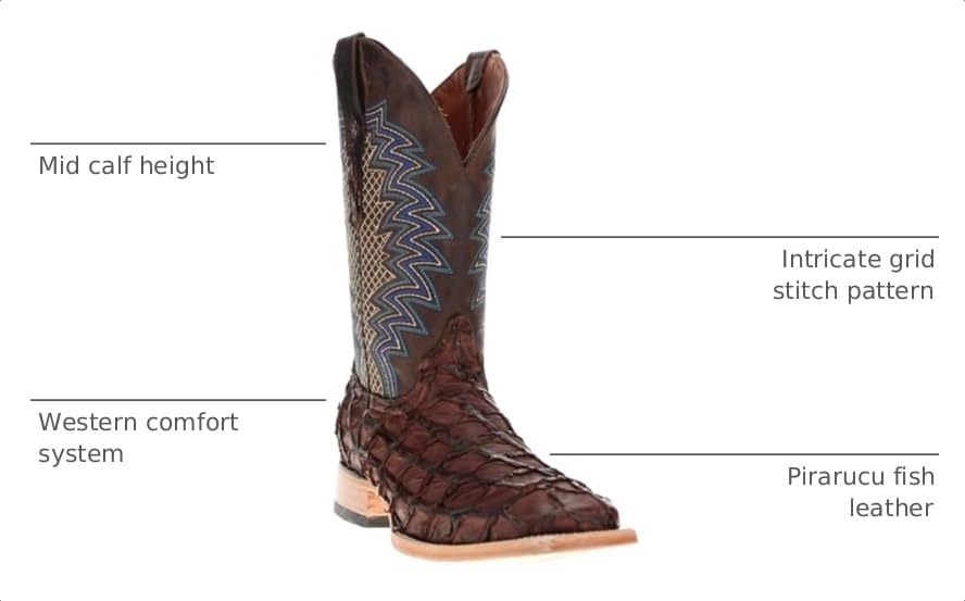 Image of Vaccari Men's Dylan Genuine Pirarucu Fish Leather Broad Square Toe Cowboy Boots