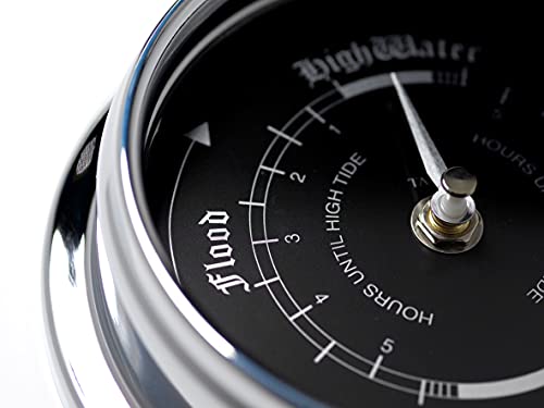 Tabic Prestige Tide Clock In Chrome With A Jet Black Dial, Heavy Brass Case (1/2Kg), Chrome Plated Handmade In England #TOP3