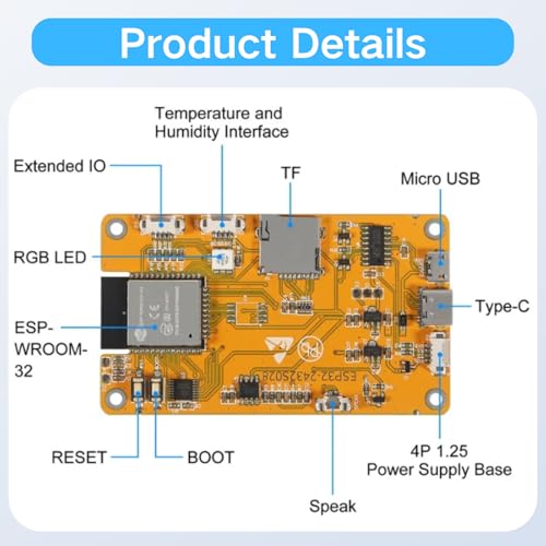 2pcs 2.8" CYD ESP32, ESP32-2432S028R Development Board with Type-C WiFi Bluetooth ILI9341 Driver, 320x240 LCD ESP32 Display Touch Screen for Arduino IoT, Home Assistant Panel, Compatible with LVGL - Image 4