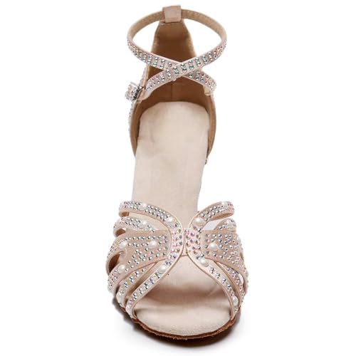 Women’s Rhinestone Salsa Latin Dance Shoes Ballroom Satin Dance Shoe Bachata Practice Dancing Shoes2