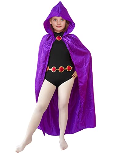 Kids Raven Cosplay Set Of Belt Jumpsuit Cape Stocking Accessories Cosplay Halloween Costume For Teen Kids Girls Aged 3-10 (Purple, Kids 9T-10T) #TOP2