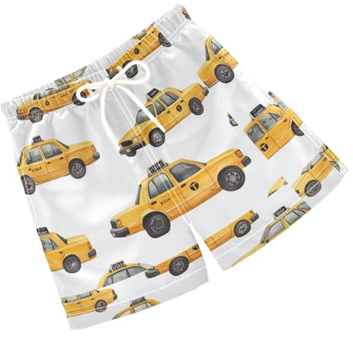 Pigsaly Boys' Swim Board Shorts Watercolor Black Yellow Taxis Car Boy's Swim Trunks Kids Swimwear 3T