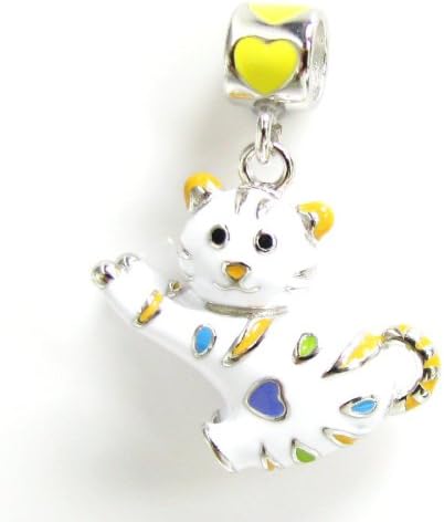 Queenberry Sterling Silver 3-D White Cat Enamel European Style Dangle Bead Charm, White,Silver - Image 4