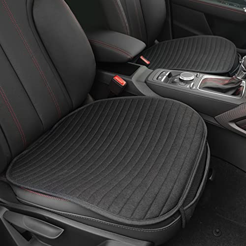 2 Pack Linen Front Car Seat Covers, Universal Breathable Seat Protectors with Storage Pocket Anti-Slip Bottom Automotive Seat Cushion Fit for 98% Cars SUV Trucks (Black, Front Seat) - Thumbnail 2
