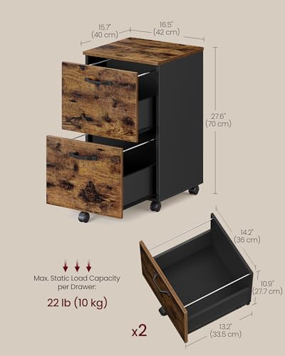Image of VASAGLE CUSTOS Collection - 2-Drawer File Cabinet for Home Office, Small Rolling File Cabinet, Printer Stand, for A4, Letter-Size Files, Hanging File Folders, Rustic Brown and Ink Black UOFC040KD01