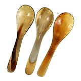 Veemoon 3 Stück Natürliche Horn Kaffeelöffel Kompakt Handgefertigt Kleine Dessert Kuchenspoons Praktische Küchenlöffel mit Glatter Oberfläche für Kaffee und Desserts