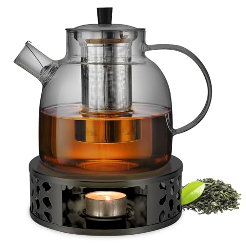 Theiere in vetro con fornello, teiere in vetro con infusore, teiera con infusore, teiera con infusore, scalda teiera teiera teiera con fornello per tè sfusi e bustine di tè