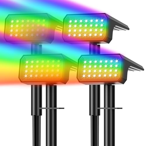 RGB Solarlampen für Außen, 4 Stück Farbige Solarstrahler Garten, Bunte Solarleuchte mit 7 Leuchtmodi IP67 Wasserdicht Ga...