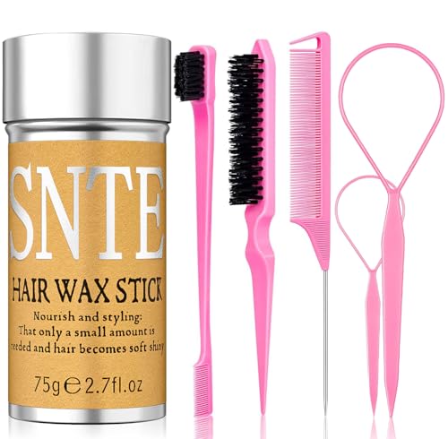 6Pcs Hair Wax Stick Set for Flyaways Topsy Tail Hair Tools for Women Teen Girls & Kids Slick Back Hair Brush Bun Accessories Non-greasy Styling Tools Slick Stick 2.7 Oz